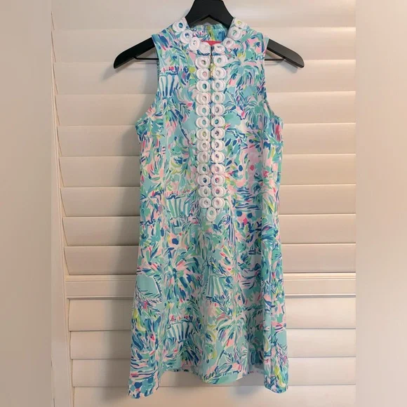 chinese dress ladies GULIANNA STRETCH COTTON MAXI SHIFT DRESS, HYDRA BLUE DANDY LIONS